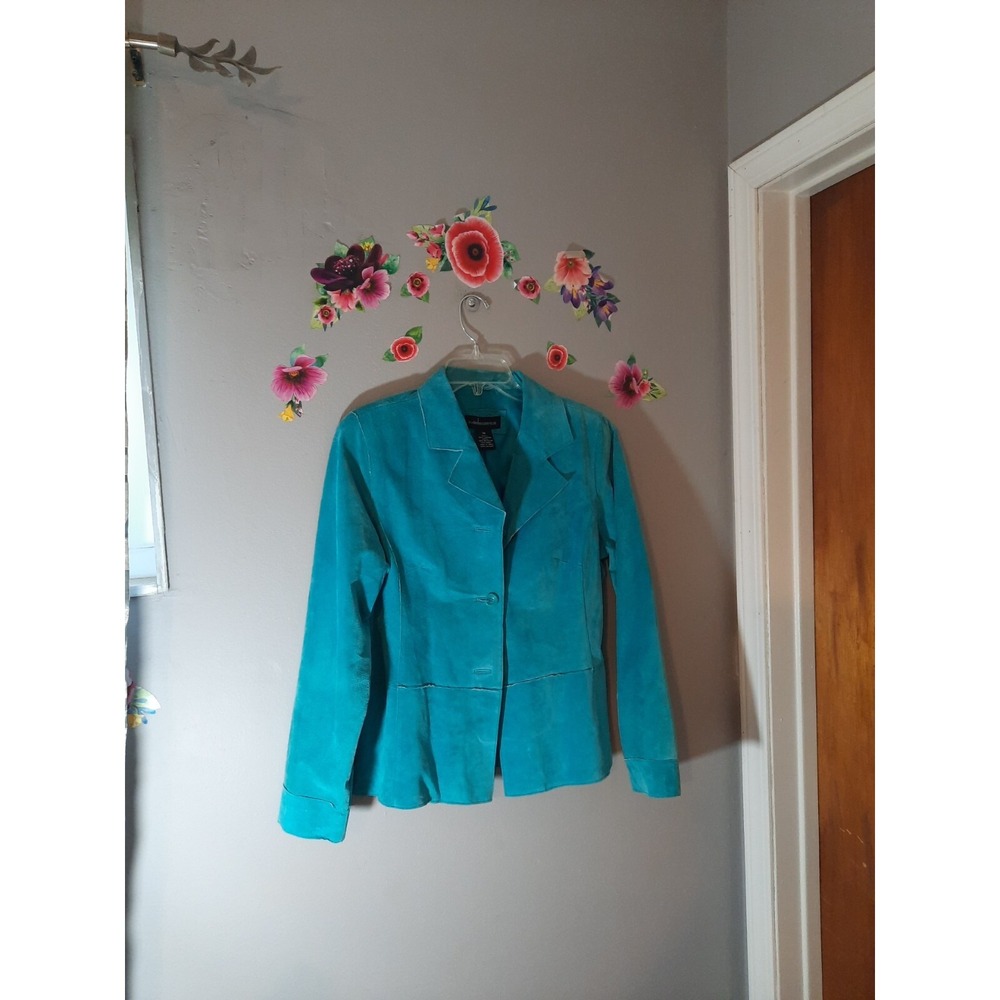Suedessence Women's Turquoise Suede Leather Blazer Jacket M